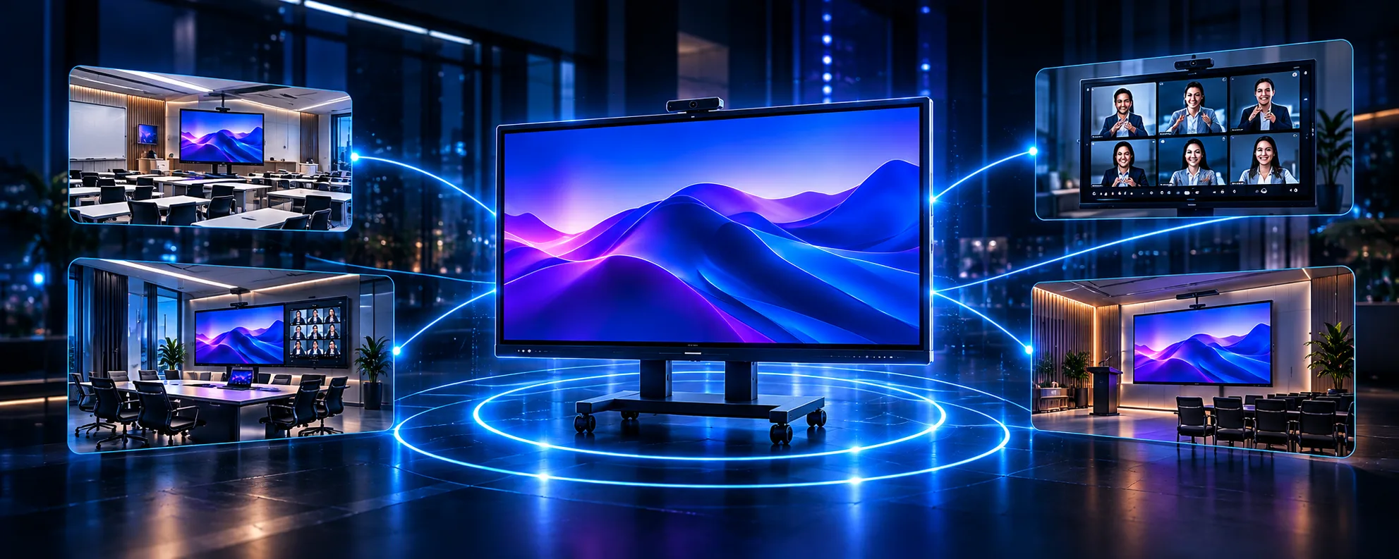 Horion interactive display connecting classroom, boardroom, video conference and presentation spaces