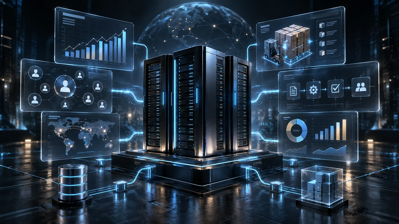 ERP&CRM — illustrative technology service artwork